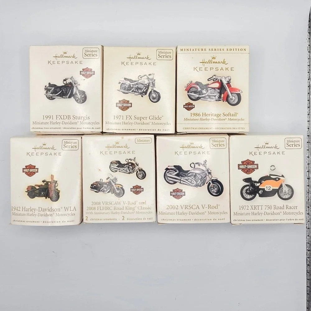 Hallmark Keepsake Miniature Harley Davidson Motorcycle 7 Ornaments V-Rod WLA